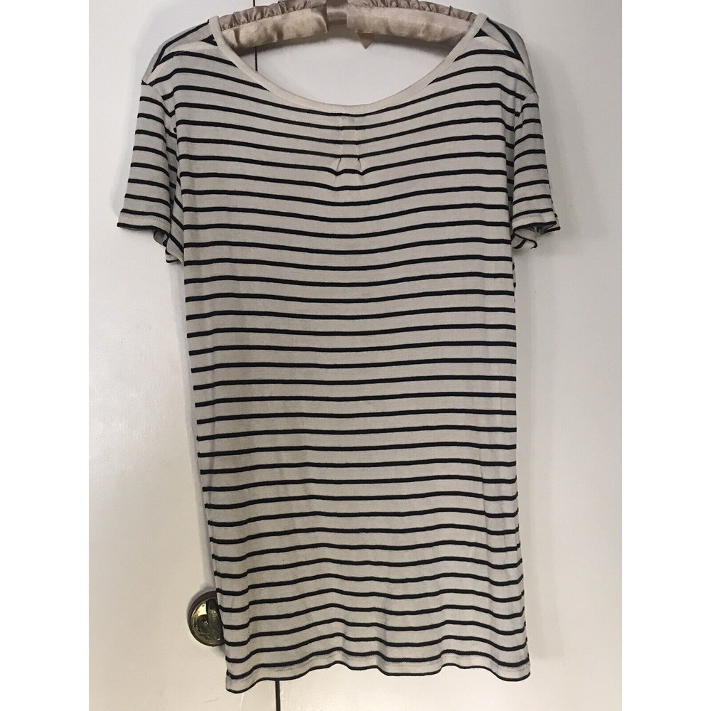 Saint Laurent Black/White Stripe Rouch Pocket and Back Detail 100% Silk Top sz M - Picture 5 of 6